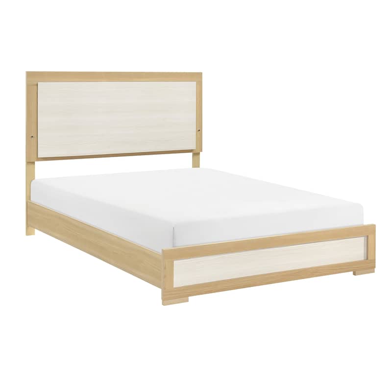 Queen Size LED Panel Headboard Bed in Natural and White Finish