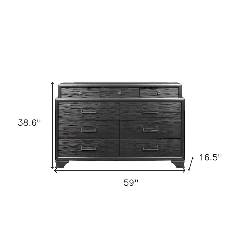 HomeRoots 59" Gray Solid Wood Nine Drawer Double Dresser