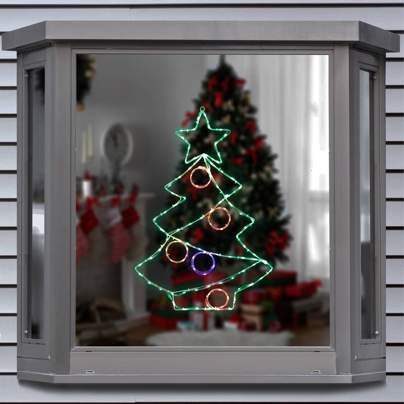28" Lighted Christmas Tree Ornaments Window Silhouette Christmas Decor