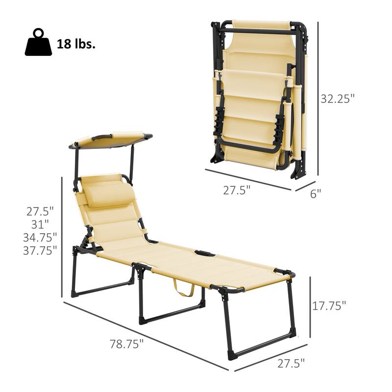 Foldable Outdoor Reclining Sun Lounger with Adjustable Backrest and Weather-Resistant Fabric - 27.5" W x 78.75" D x 17.75" H