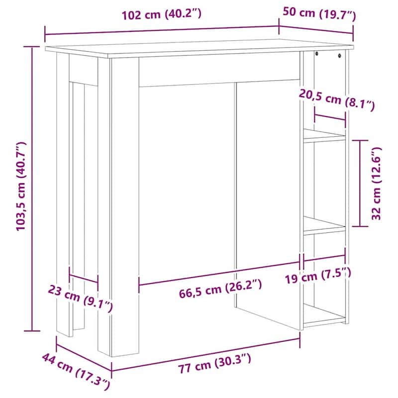 vidaXL Bar Table Kitchen Pub Table Bistro Table with Shelf Engineered Wood - 40.2" x 19.7" x 40.7"