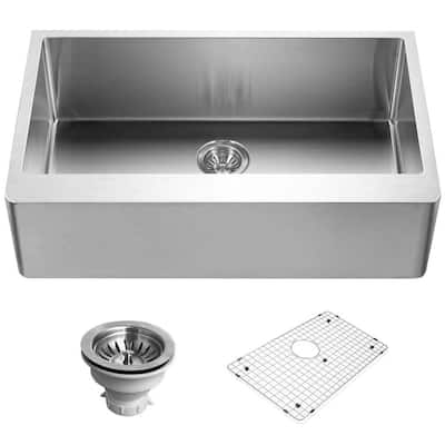 Houzer Epicure Stainless Steel Apron Front Single Bowl Kitchen Sink with Strainer & Grid - 33 Inch