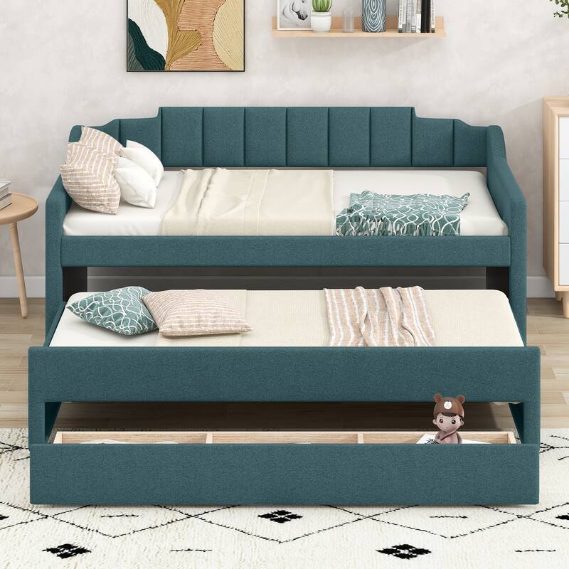 Twin Size Upholstered Daybed with Trundle, 3 Storage Drawers, for Bedroom & Guest Room