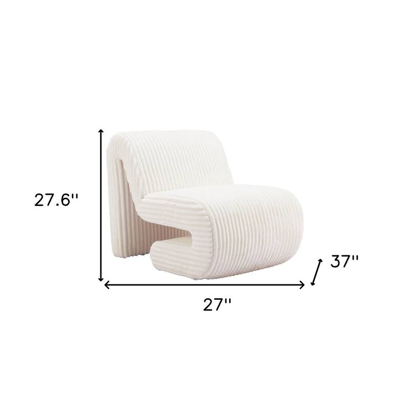 HomeRoots White Corduroy Contemporary Shaped Lounge Chair - 27.6" X 37" X 26.4"