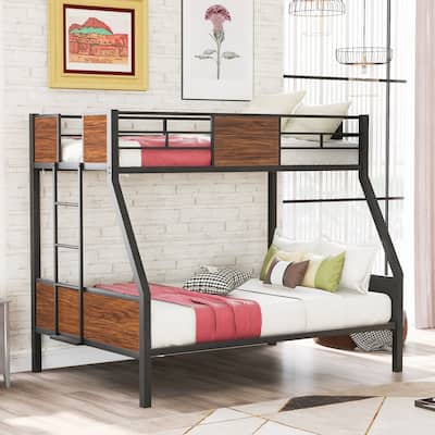 Twin-Over-Full Bunk Bed with Sturdy Steel Frame, Wood Accents, Safety Guardrails, and Ladder, Perfect for Boys, Girls, Teens