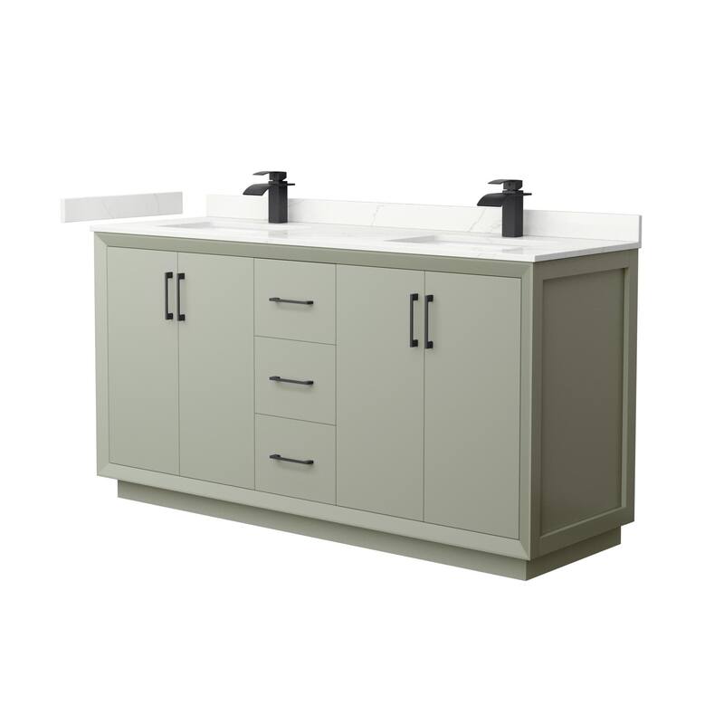 Wyndham Collection WCF414166D-QTZ-UNSMXX Strada 66" Free Standing - Light Green / Giotto Quartz Top / Matte Black