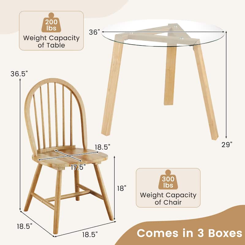 Gymax 5 PCS Dining Set for 4 Round Table w/ 4 Chairs Solid Rubber Wood