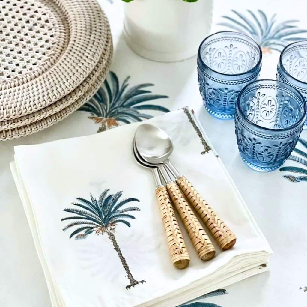 Blue Palm Cotton Napkins - Set of 4 - 18"x18"