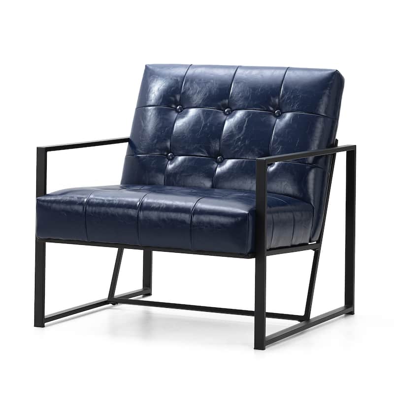 Glitzhome 29.50"W Mid-Century PU Leather Tufted Accent Chair - 29.5"W x 30.5"H x 29.25"D