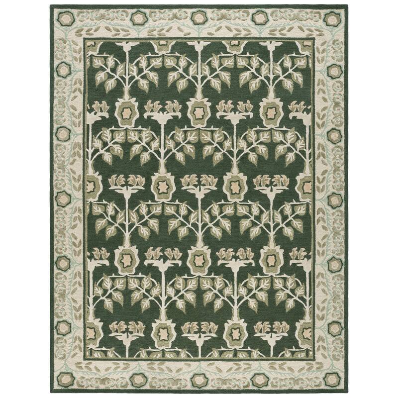 SAFAVIEH Handmade Earthly Treasure Aurelija Traditional Wool Rug - 9' x 12' - Green/Ivory