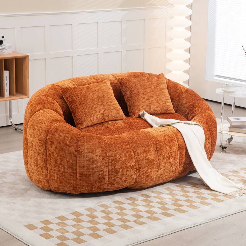 HOMEFUN Chenille Upholstered Durable Comfort Lounger High Back Bean Bag Loveseat Sofa - Orange