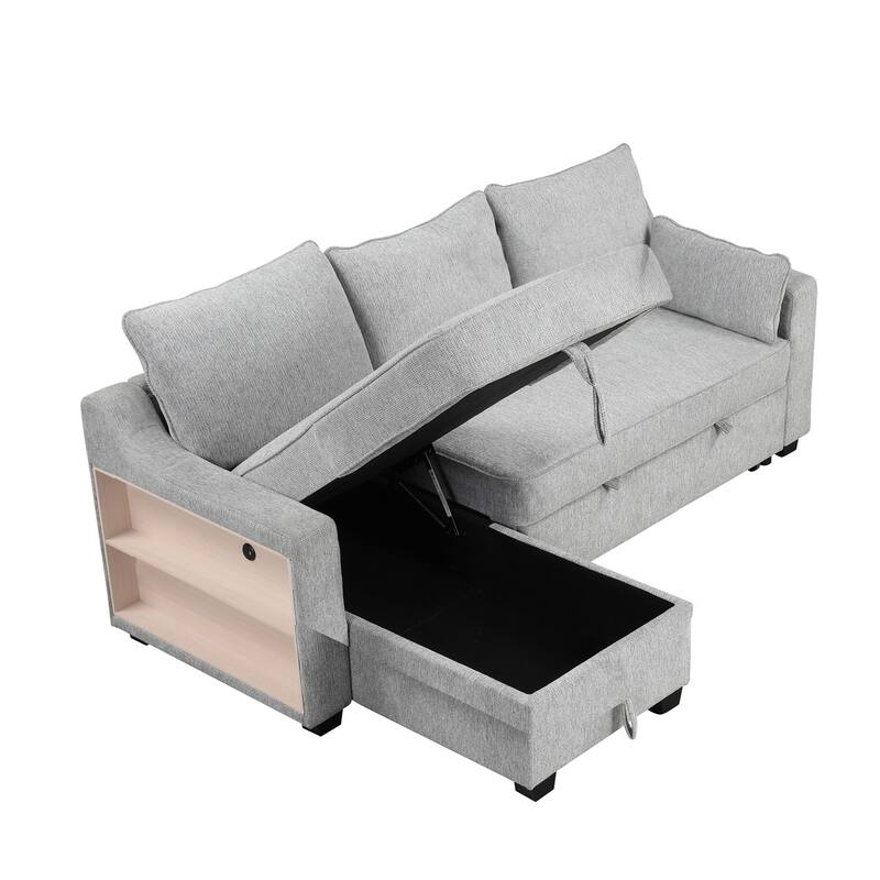Pull Out Convertible Sleeper Sofa Bed L-Shaped Couch with Storage, USB