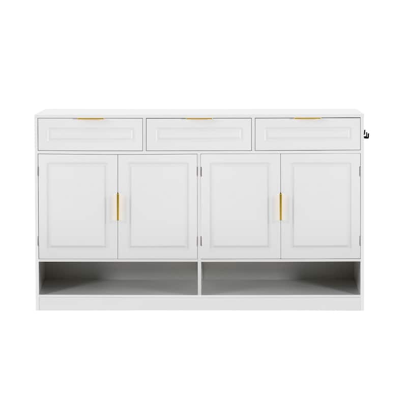 Sideboard with 4 Doors & 3 Drawers, Buffet Cabinet with Adjustable Shelf & Open Shelf, Multi-Functional Wooden Storage Cabinet