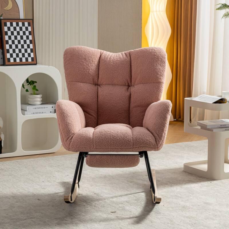 Modern Teddy Fabric Living Room Rocking Chair with Adjustable Footrest