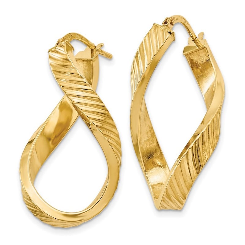 Curata 14k Yellow Gold Twisted Textured Oval Hoop Earrings(4mm x 38mm)