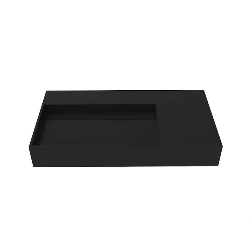 Juniper Stone Solid Surface Wall-mounted Vessel Sink - 36" Left Basin - No Faucet Hole - Black