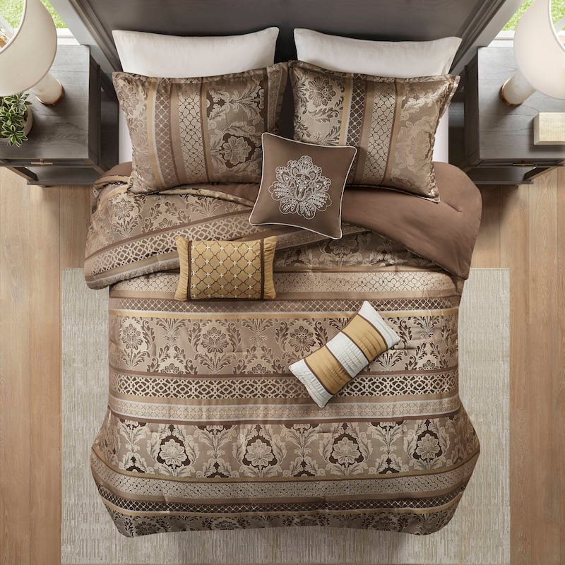 Madison Park Bellagio Brown Gold 7-piece Jacquard Comforter Set