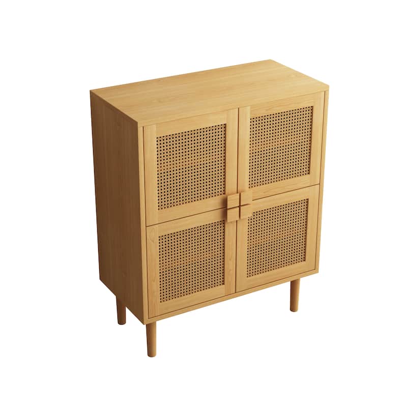 Modern Sideboard 4-Doors Rattan Mesh Storage Cabinet