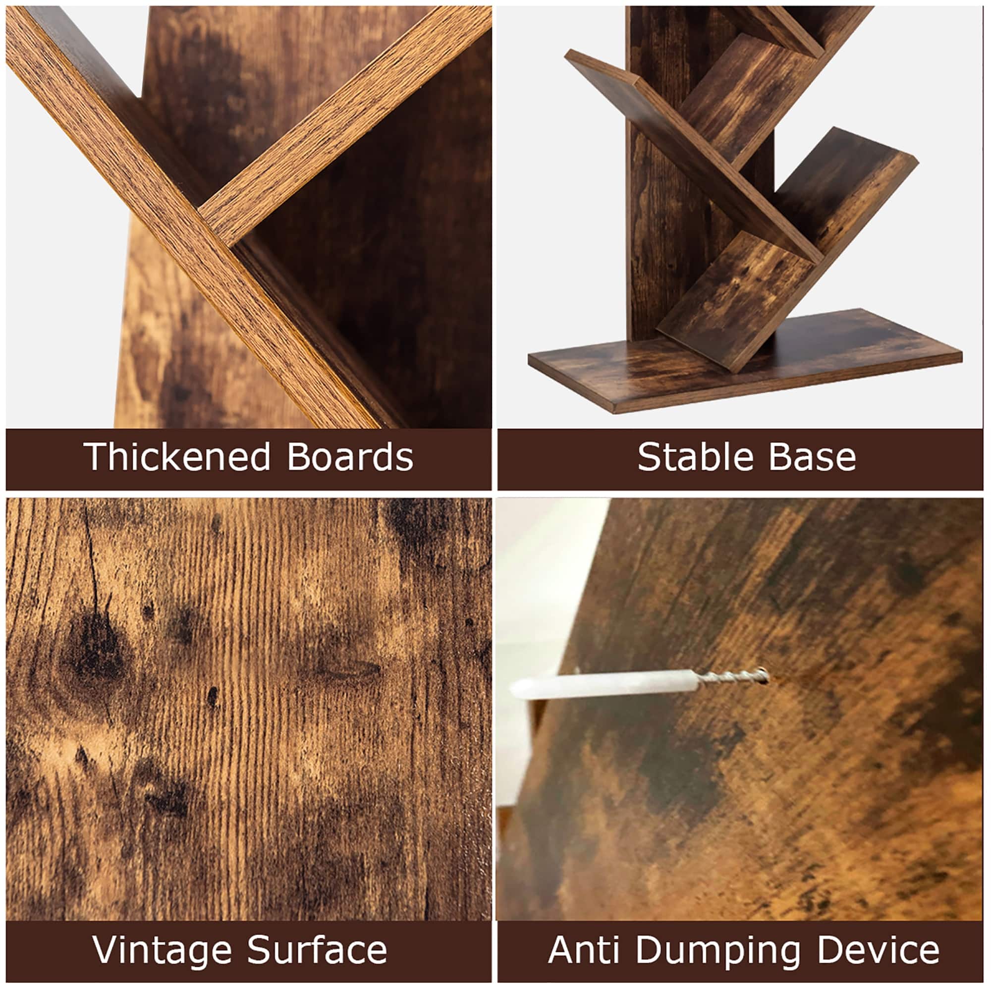 9 Shelf Tree Bookshelf Free Standing Tree Bookcase Display Stand Bed