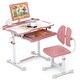 preview thumbnail 1 of 19, Gymax Kid's Study Desk & Chair Set w/Tilt Desktop Book Stand Footrest Pink