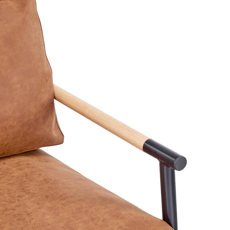 27.56" Modern Accent Chair with Plush Cushions, Minimalist Metal Frame, and Wooden Armrest Design