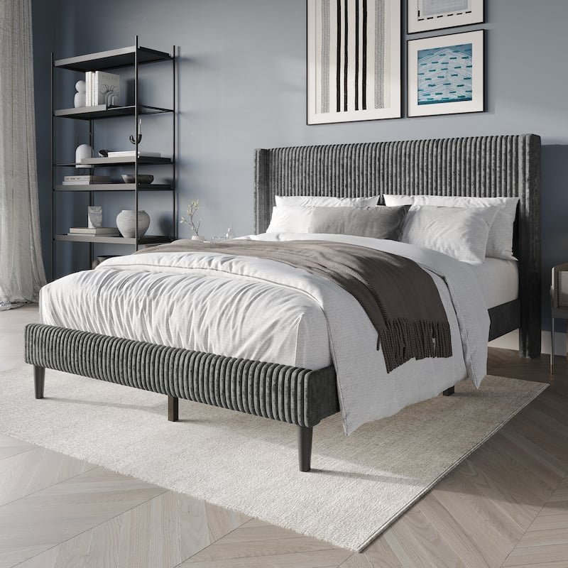 CraftPorch Modern Wingback Upholstered Velvet Bed