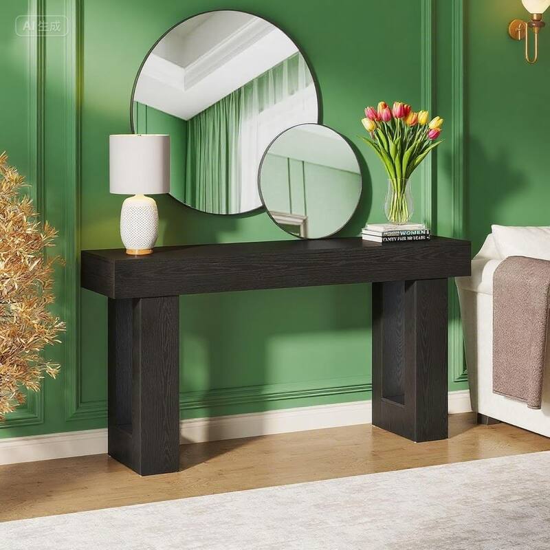 Farmhouse Console Table 63 Inch Engineered Wood MDF Entryway Living Room Hallway Sofa Table with Rustic Wood Finish