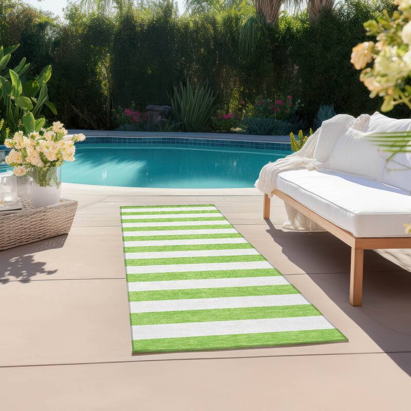 Machine Washable Indoor/ Outdoor Cabana Stripe Chantille Rug - Lime - 2'3" x 7'6"