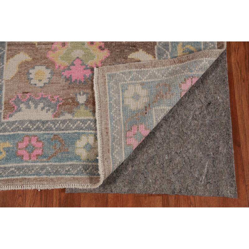 Hand Knotted Oriental 100% Wool Carpet Transitional Floral Brown Oushak Runner Rug - 14' 11'' X 3' 2''