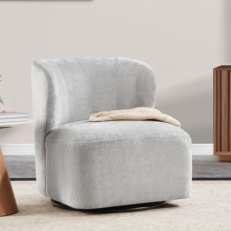 Modern 27" Chenille Upholstered Wing Back Swivel Barrel Accent Chair