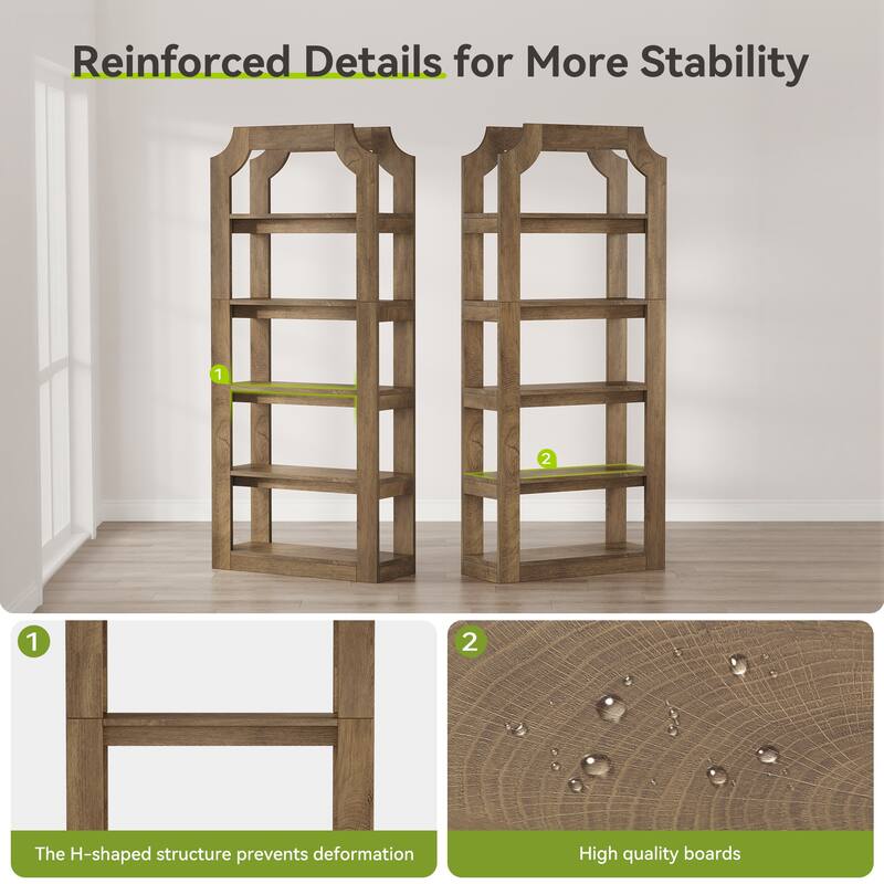 Tall 5 Shelf Bookcase, Storage And Display Bookshelf For Home Office And Living Room