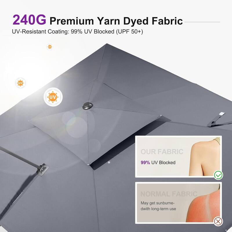 PURPLE LEAF 10 X 13 ft Large Patio Umbrella Hanging Double Top Rectangle Offset Umbrellawith Base