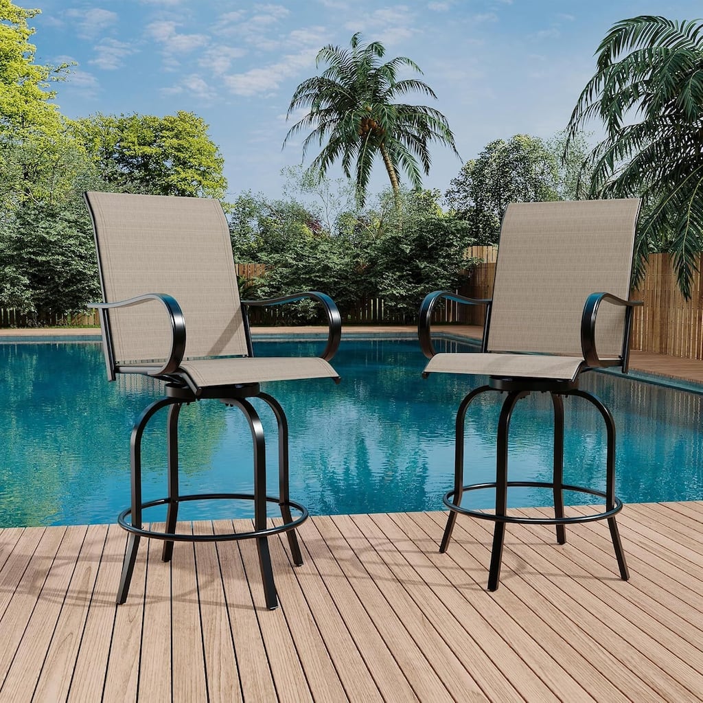 Patio 2 Piece Outdoor Swivel Bar Chairs, Rotating Bar Stools for Deck Lawn Garden Backyard