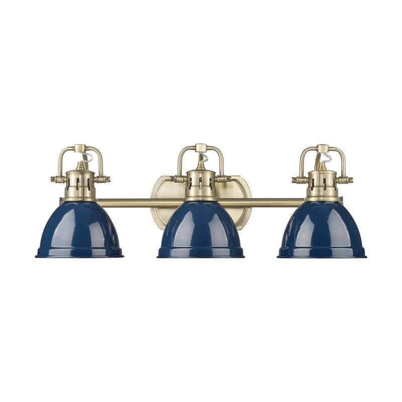 Yep by Golden Lighting Duncan 3-light Vanity in Aged Brass and Navy Blue shade