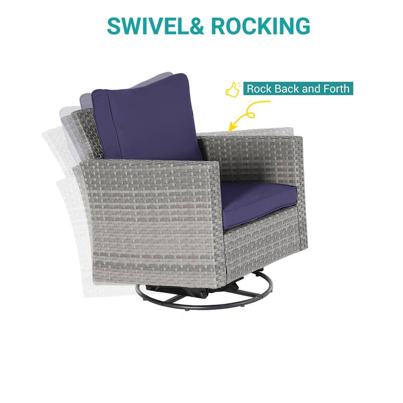 BONOSUKI 5-Piece Outdoor Brown/Gray PE Wicker Patio Conversation Sets, Swivel Rocking Sofa Set with Cushions and Ottomans