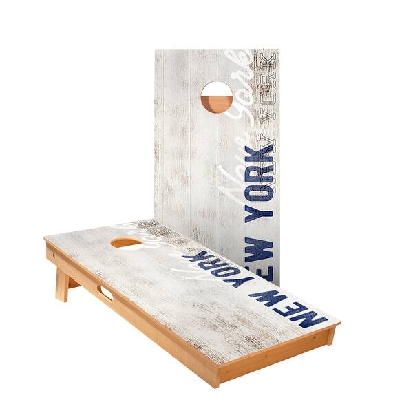 slide 2 of 5, New York Blue Vintage Gameday Cornhole Boards NO Bags - Add Board Lights