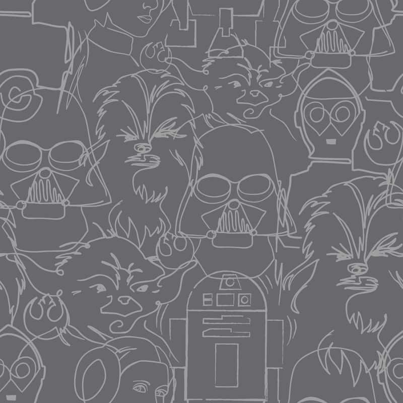 Grey Star Wars Saga Line Sketches Peel and Stick Wallpaper by RoomMates