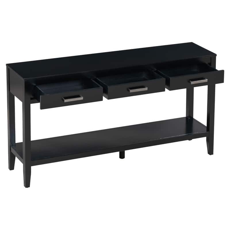 62.2" Modern Farmhouse Console Table with 3 Drawers & Open Shelf