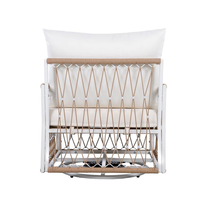 Bohemian Swivel Chairs Set of 2, Patio Lounge Chairs with Cushions, Modern Woven Rope Armchairs for Backyard, Outdoor, Poolside