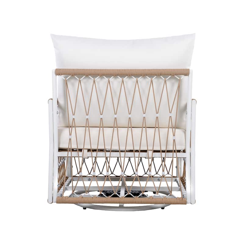Roomfitters Set of 2 Outdoor Swivel Lounge Chairs, 360° Wicker Patio Chairs with Handwoven Rope, Beige+Natural