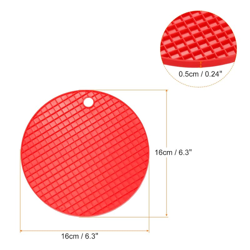 Silicone Trivet Mats 2pcs, Round Hot Pan Pads Hot Pot Holder, Drying Mat - Red