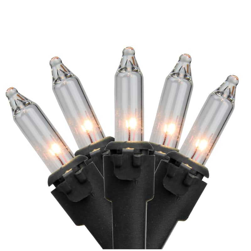 50-Count Clear Mini Christmas String Light Set 10ft Black Wire - 10'