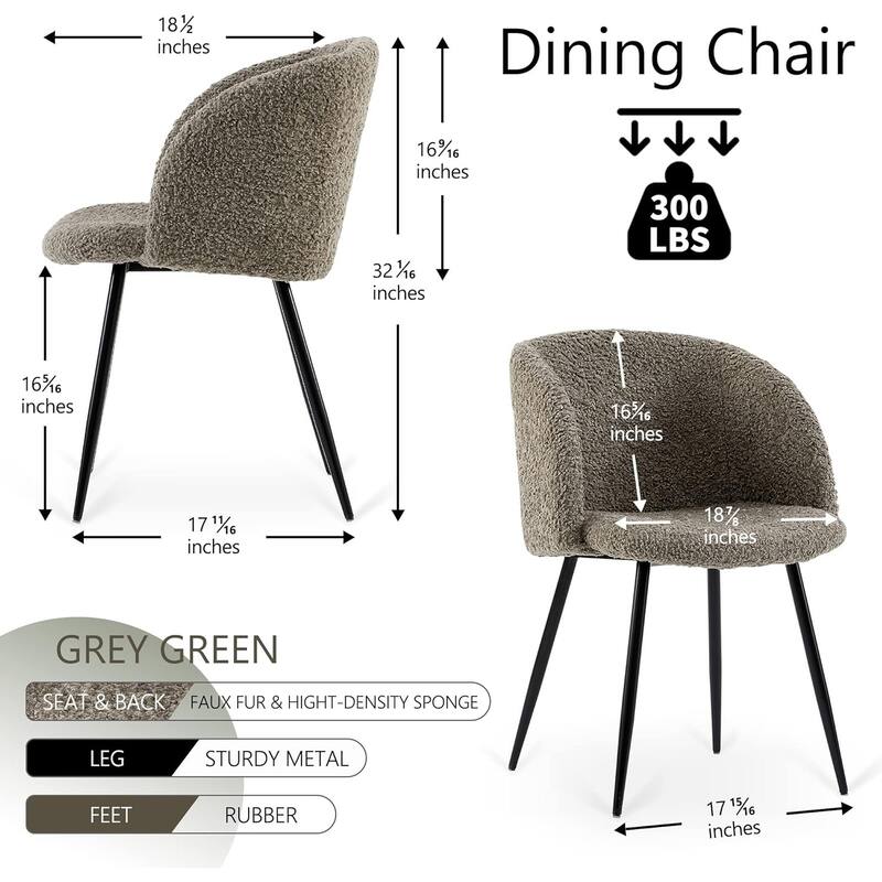 Howtai Cozy Accent Armchair, Fluffy Sherpa Dining Chair Set of 2