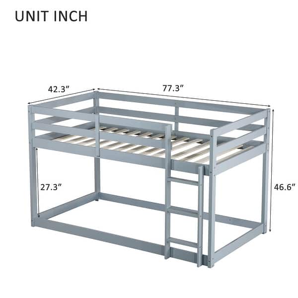 Twin over Twin Wooden Loft Bed with Ladder,with Bed Platform of Strengthened Slats - Gray