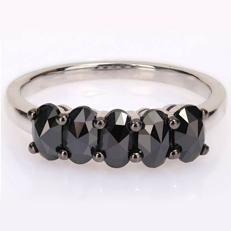 Miadora 1 1/4ct TDW Oval-Cut Black Diamond 5-Stone Semi-Eternity Band Ring in 10k White Gold