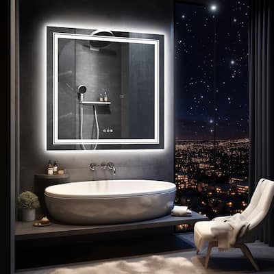 LED Bathroom Mirror with Dual Lights Backlit Mirror Square Anti-Fog - 36"x36"