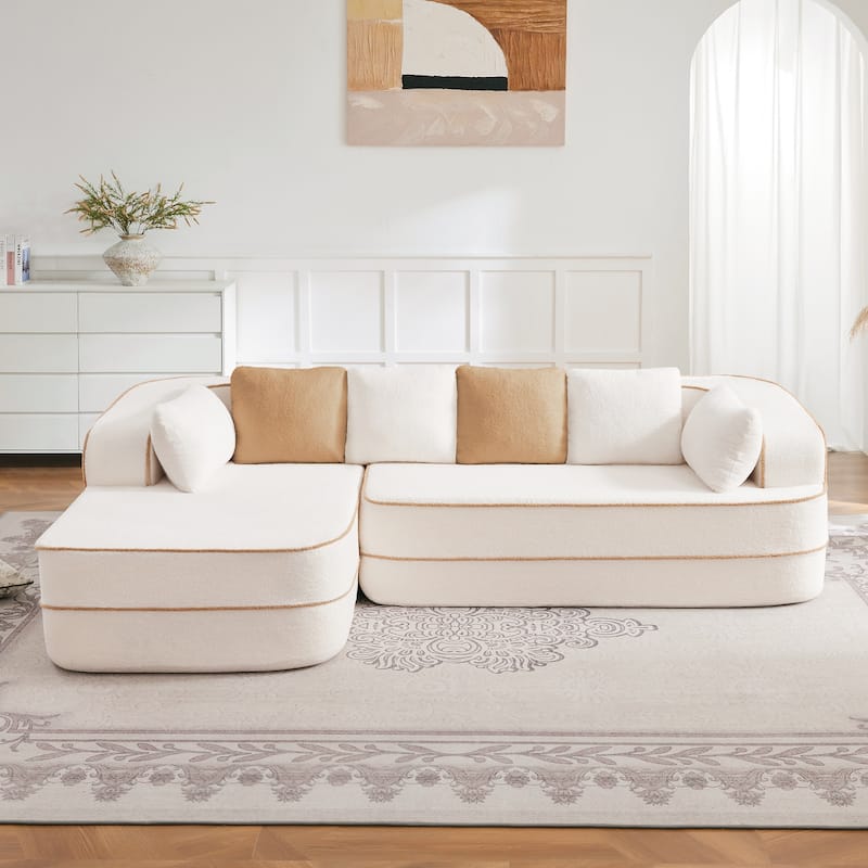 GDF Studio - Beckley 160" Modern Teddy Upholstered Boneless Sofa with Left L-Shaped Chaise, Contrast Color Design