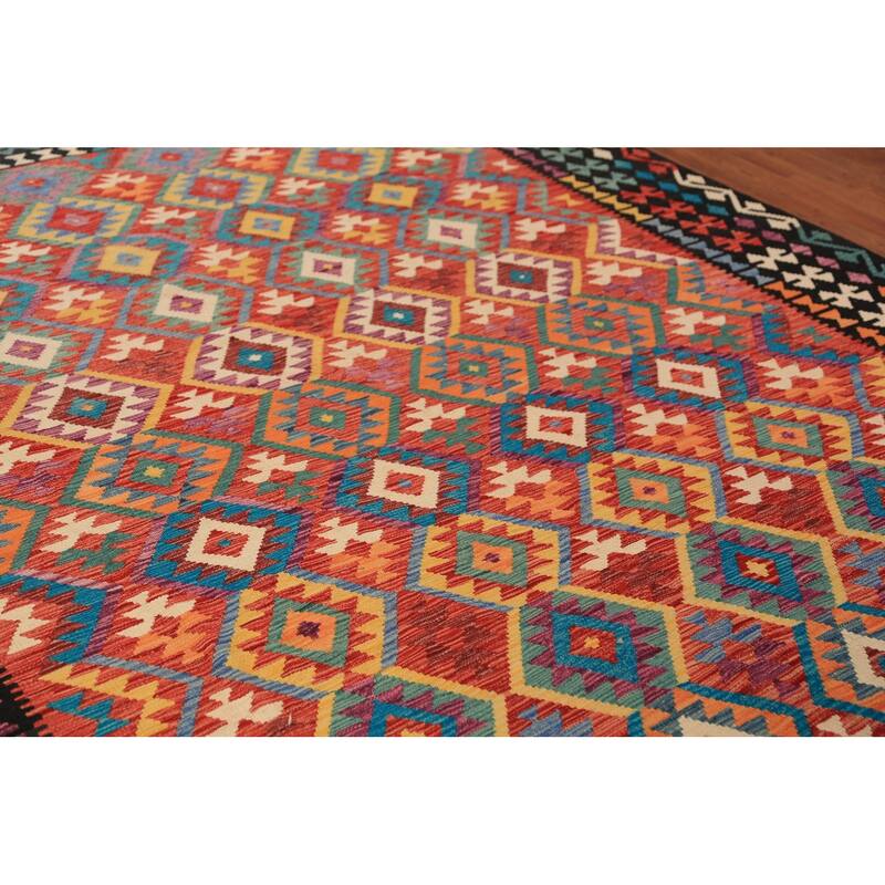 Geometric Kilim Area Rug Hand-Woven Oriental Wool Carpet - 8'5"x 11'4"