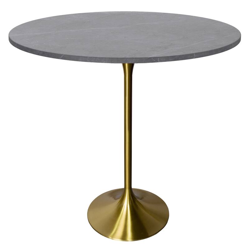 LeisureMod Verve 48" Round Bar Dining Table with Sintered Stone TableTop and Brushed Gold Base for Kitchen & Dining Room