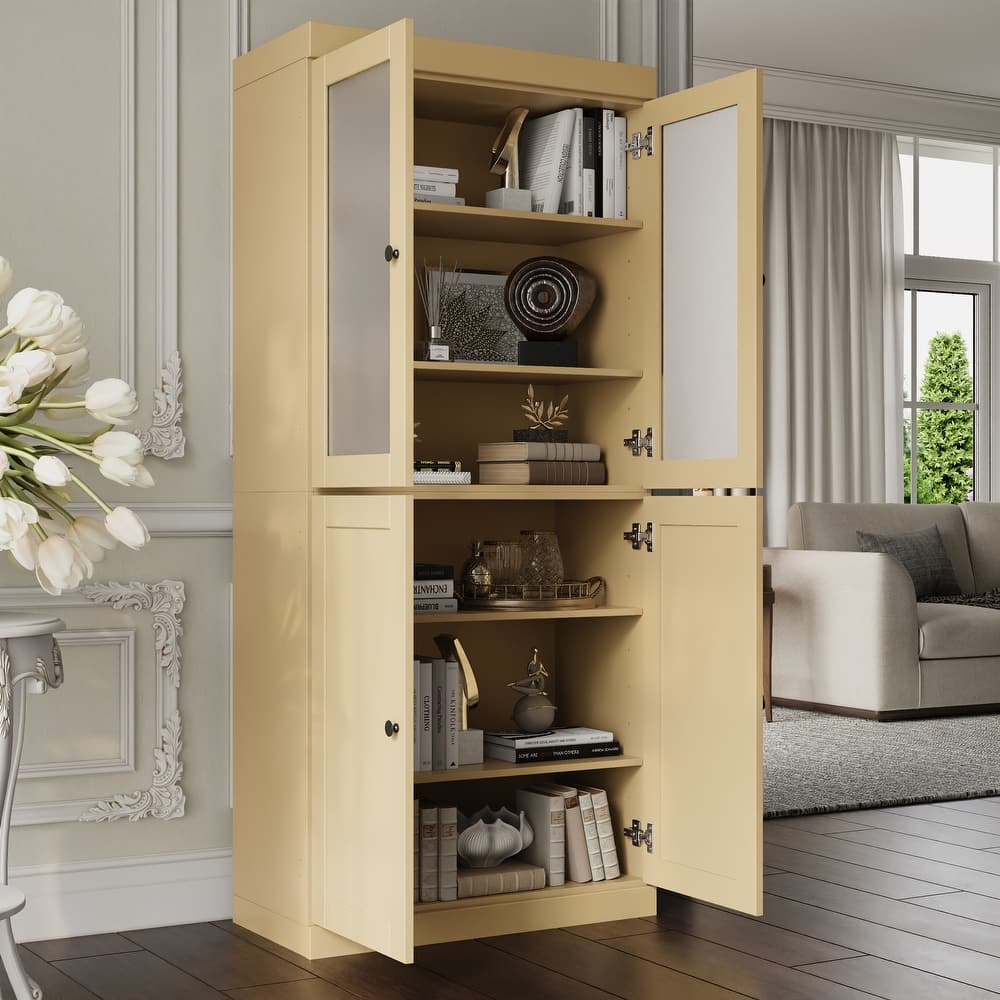 Palace Imports 100% Solid Wood 6-Shelf Bookcase with Frosted Glass and Shaker Doors and Adjustable Shelves